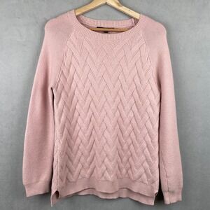 Cyrus Womens Blush Pink Basketweave Cable Knit Sweater Crew Coquette Soft Girl S